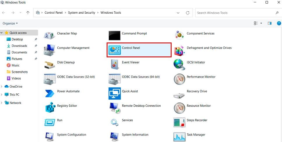 Management Windows Control Panel 