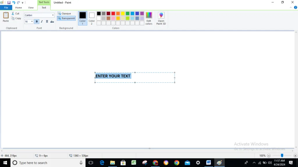 Microsoft Paint resize tool example