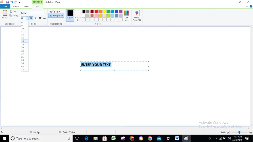 Microsoft Paint resize tool example